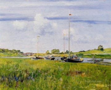  Boa Pintura al %c3%b3leo - En el paisaje impresionista de Boat Landing William Merritt Chase